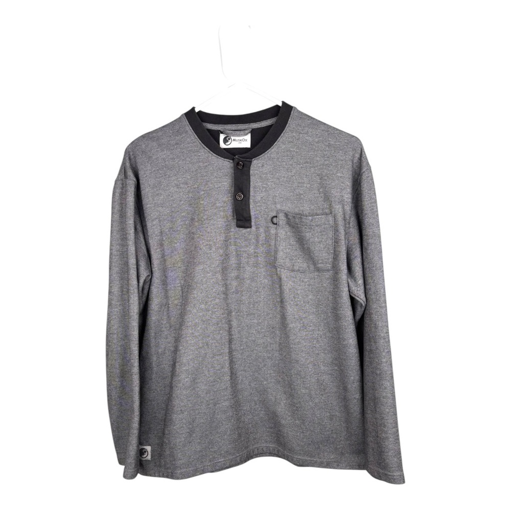 MuskOx Shirt Mens Large Gray Henley Long Sleeve Chest Pocket Outdoor